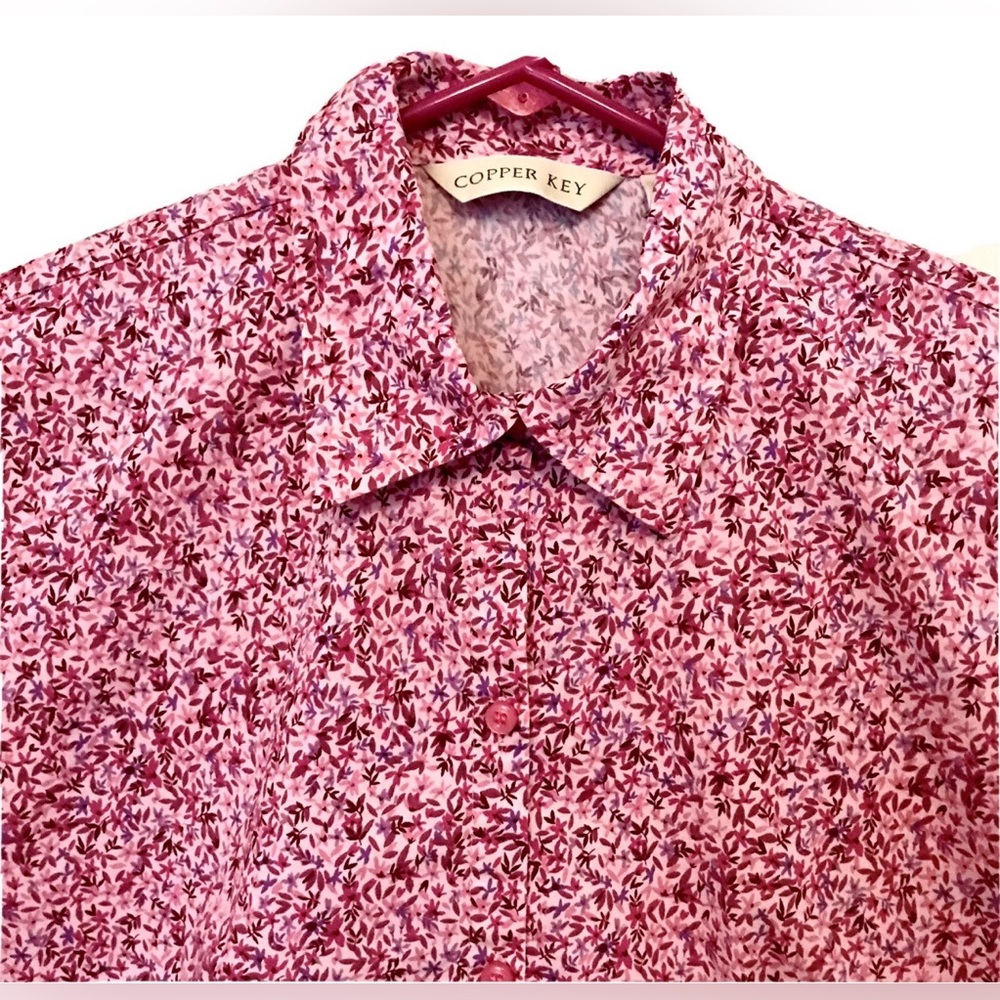 Copper Key Vintage 90s Womens L Pink Oriental Floral Semi Fitted Button Up Shirt - Picture 2 of 9